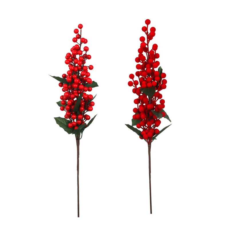 red flocked and shiny berry stem 60cm assorted