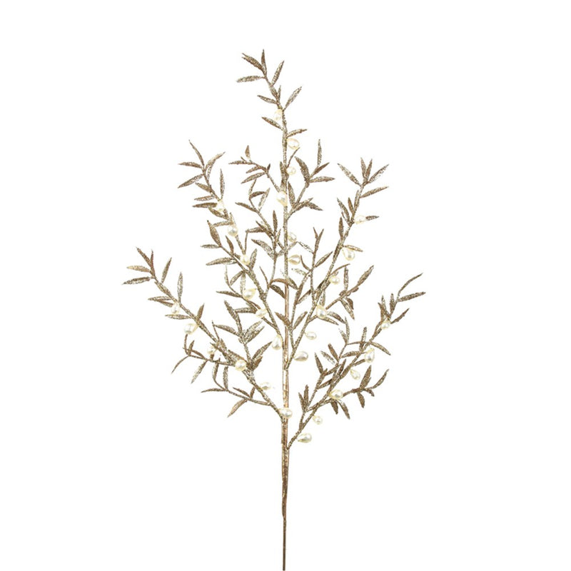 86cm champagne glitter Christmas stem with pearl details