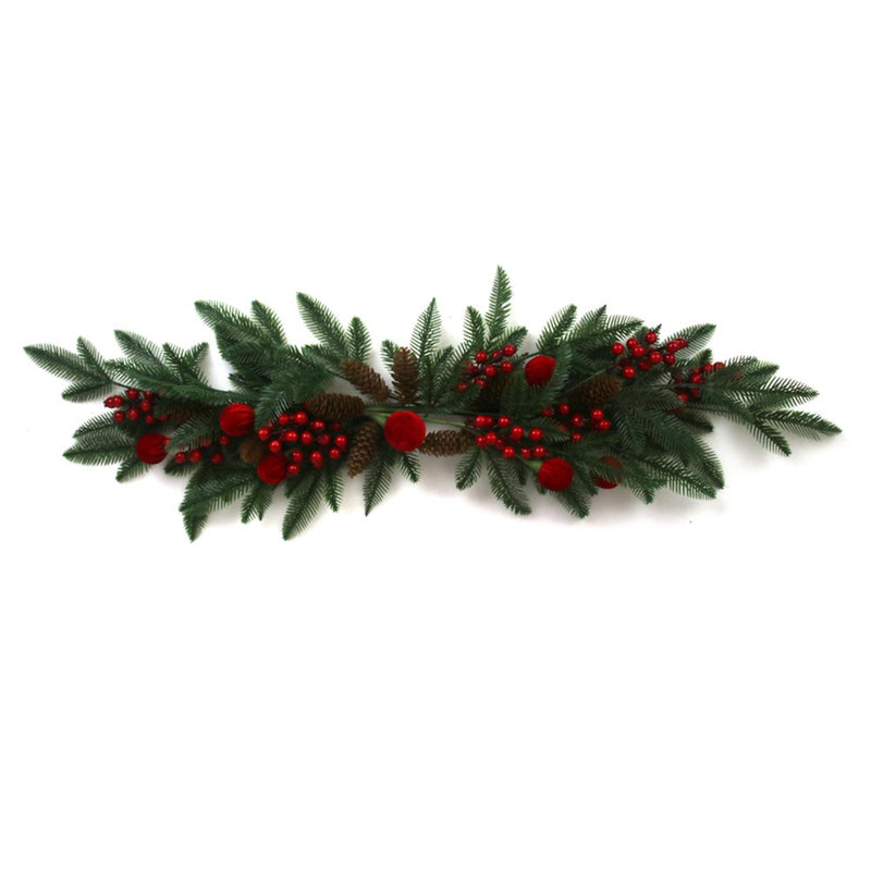 105cm faux pine Christmas table display with berries and burgundy balls