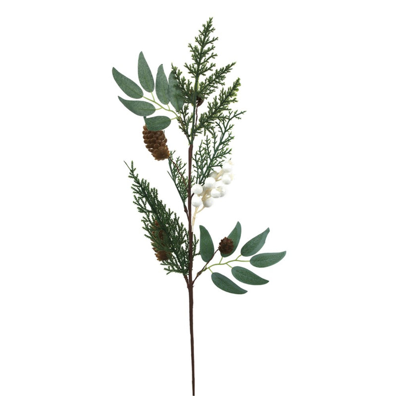 70cm pine Christmas stem with white berries