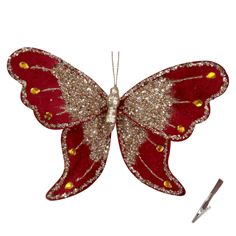 23cm burgundy butterfly Christmas decoration with clip