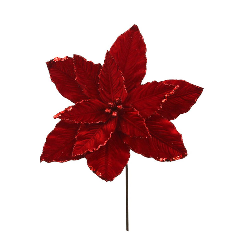 large red velvet poinsettia with 35cm stem