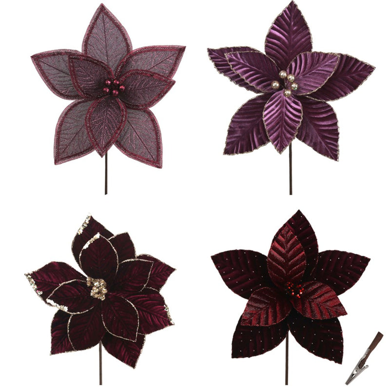 spicy plum poinsettia Christmas flowers in 4 assorted designs