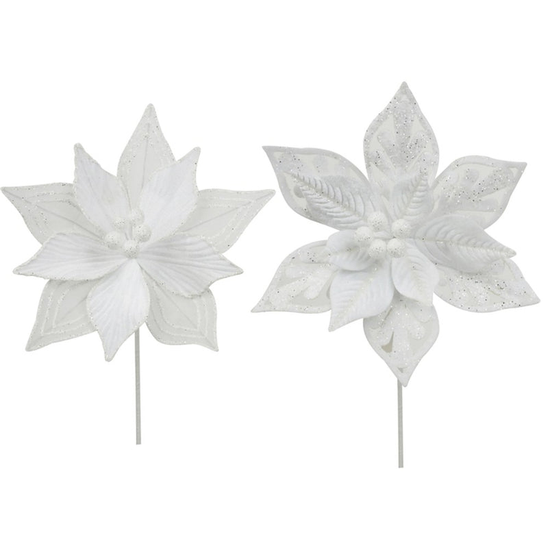 26cm white poinsettia Christmas decorations assorted