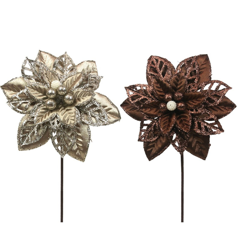 18cm bronze and chestnut Christmas poinsettias assorted