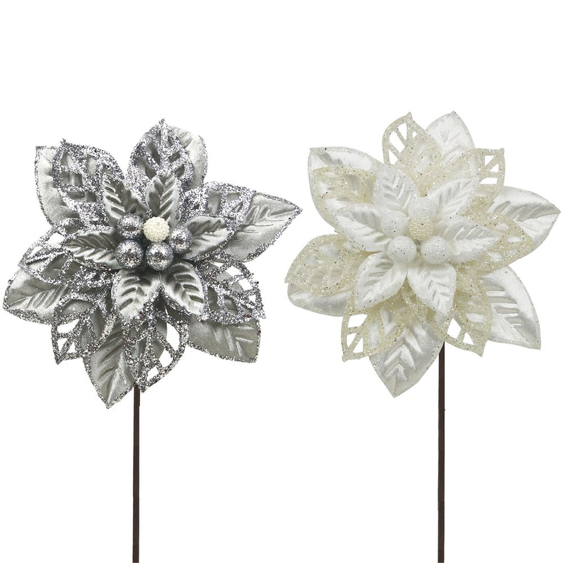 18cm white and grey poinsettia Christmas decorations