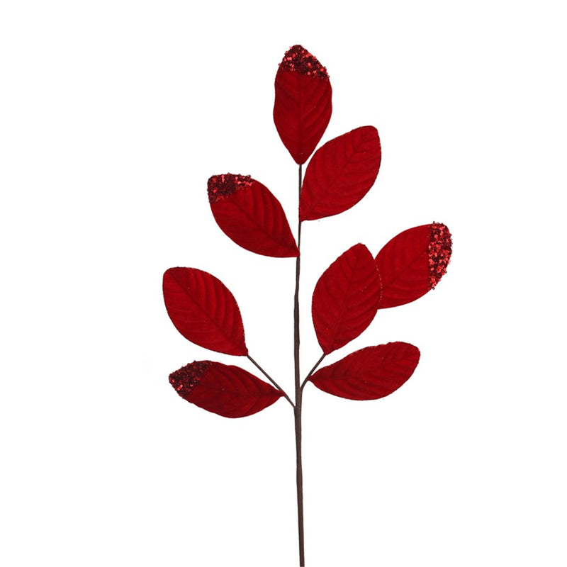 74cm red velvet leaf Christmas stem