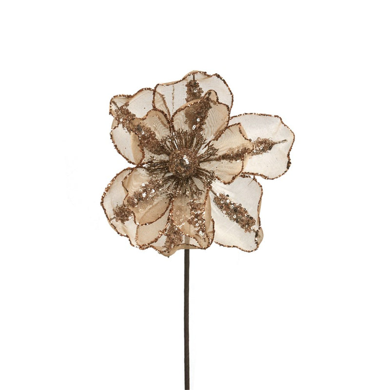 23cm organza magnolia with rose gold glitter