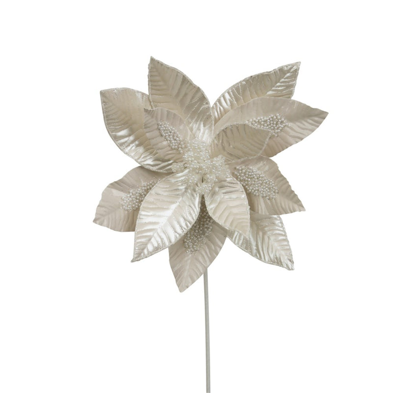 ivory pearl poinsettia with 50cm Christmas stem