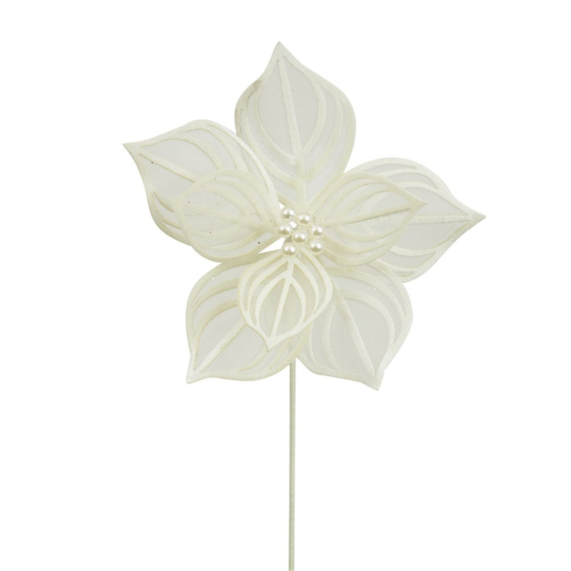 ivory lace poinsettia with 50cm Christmas stem