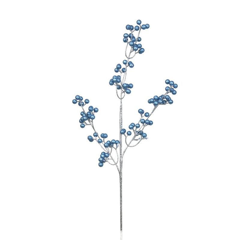 74cm blue denim glitter Christmas berry stem