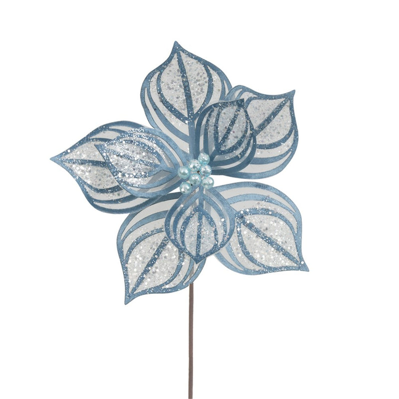 blue denim lace poinsettia with 50cm Christmas stem