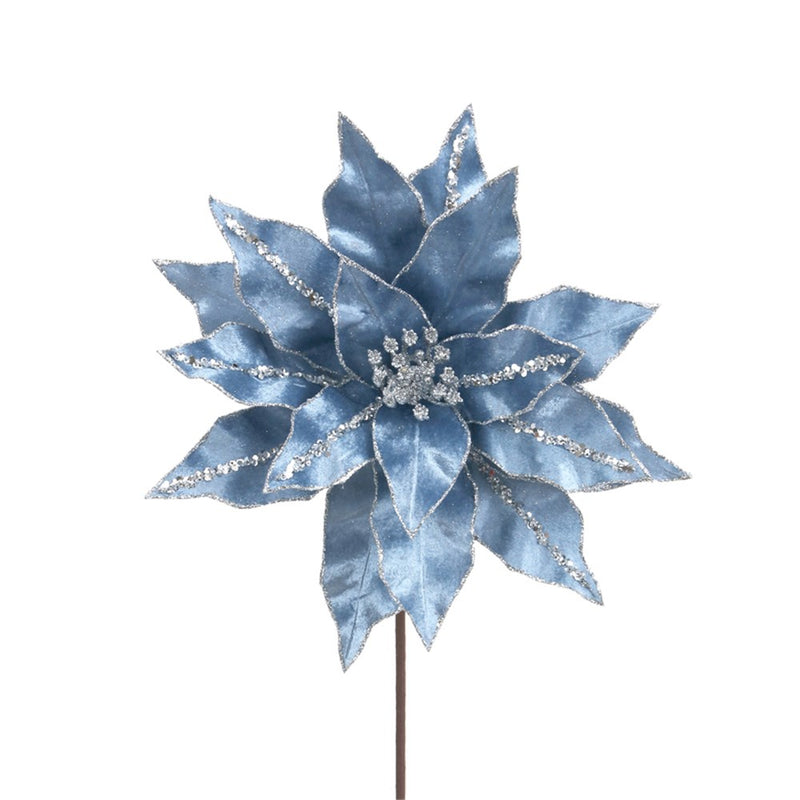 Arctic blue velvet poinsettia with 50cm stem