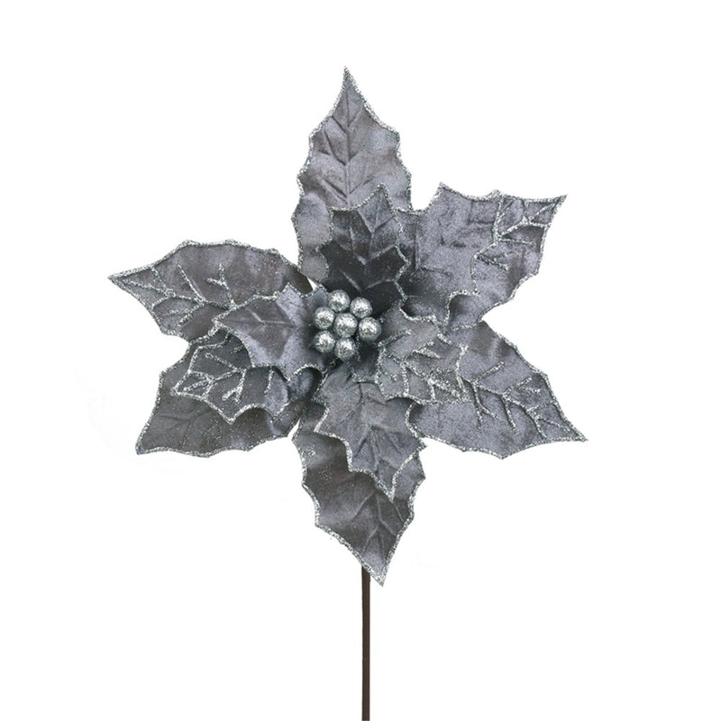 midnight grey velvet poinsettia with 50cm stem