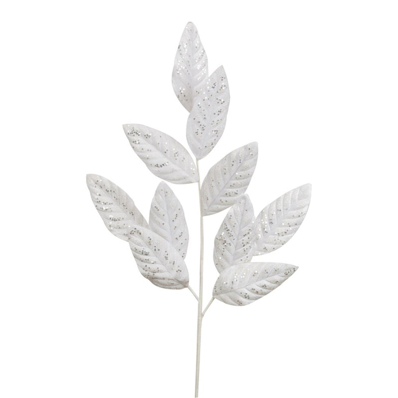 78cm white velvet leaf Christmas stem