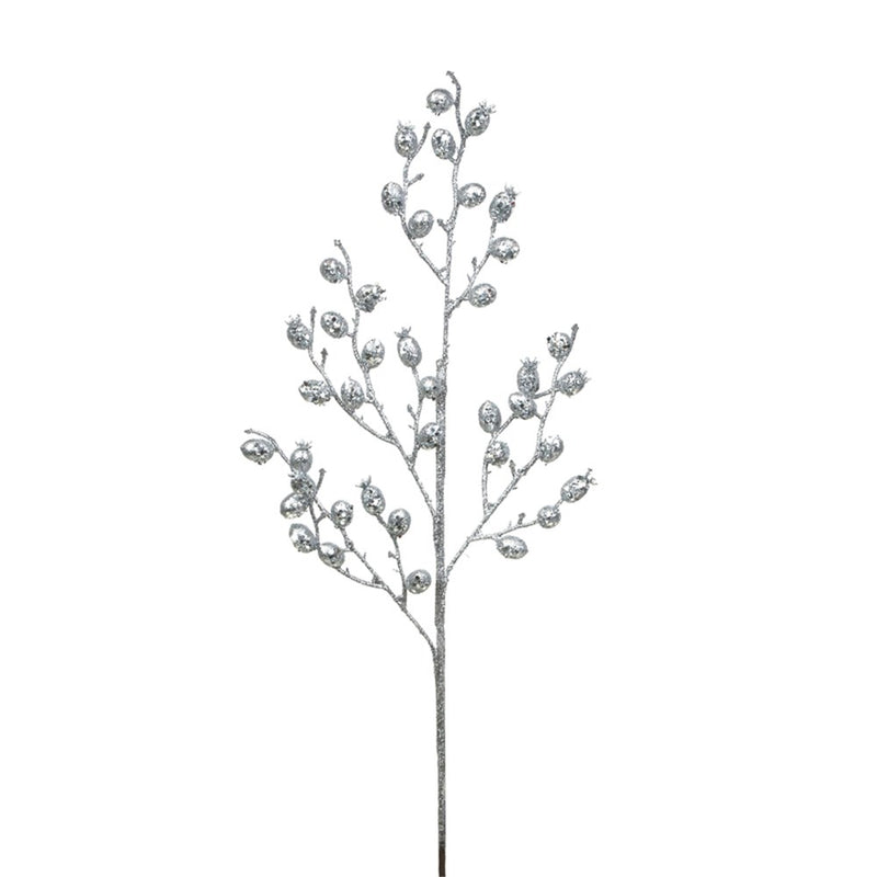 70cm silver glitter Christmas berry stem