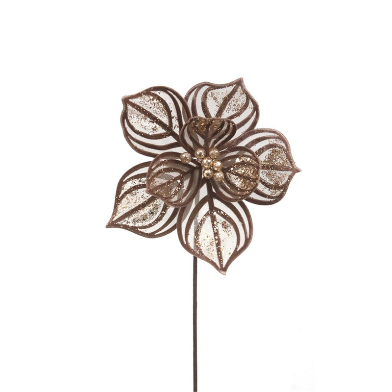 mocha lace poinsettia with 50cm Christmas stem