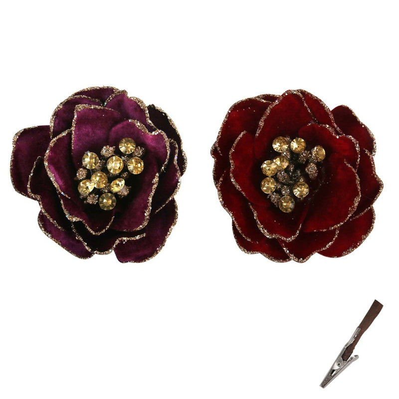 12cm cherry red and plum magnolia Christmas clips