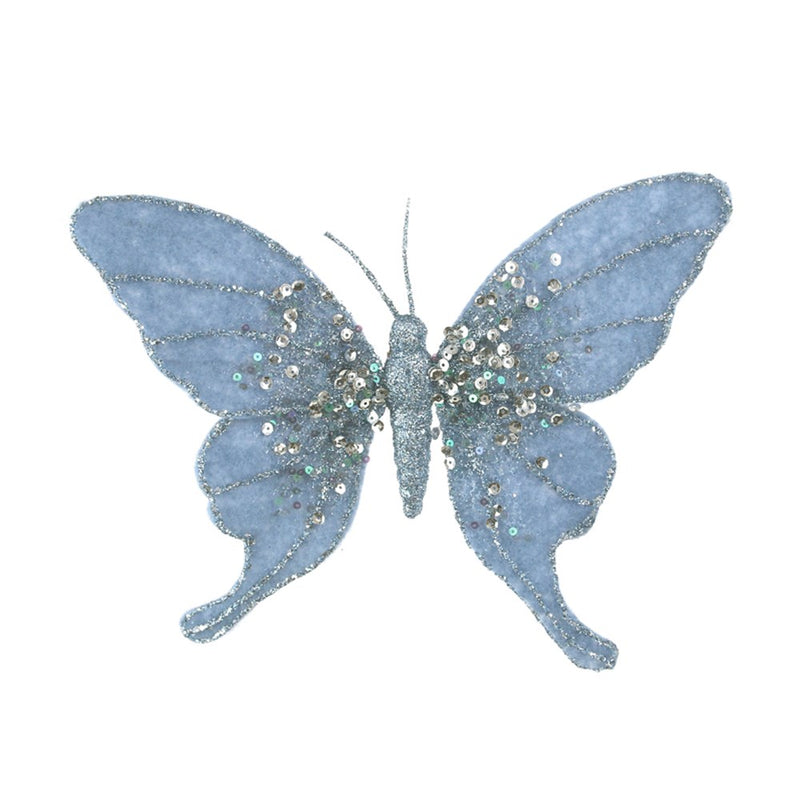 cerulean blue butterfly Christmas decoration with beaded details