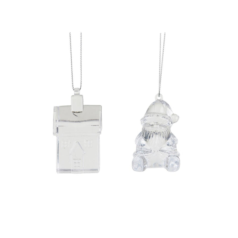 6.5cm acrylic house and Santa Christmas tree decorations