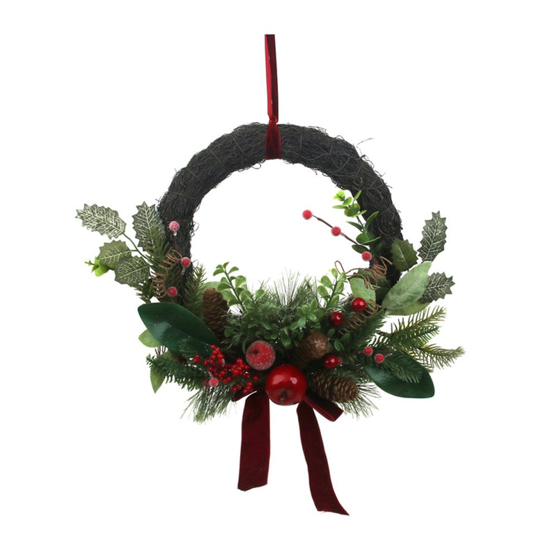 31cm Christmas wreath with foliage and berries