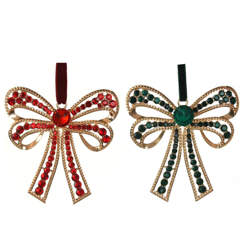 red and emerald crystal bow Christmas decorations