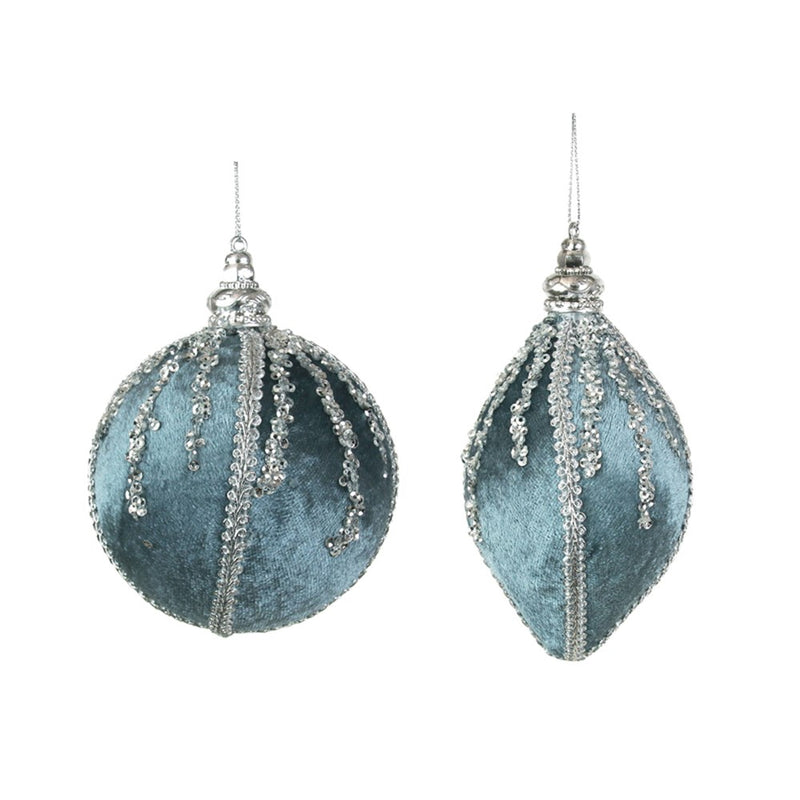 Arctic blue velvet finial drop with glitter details