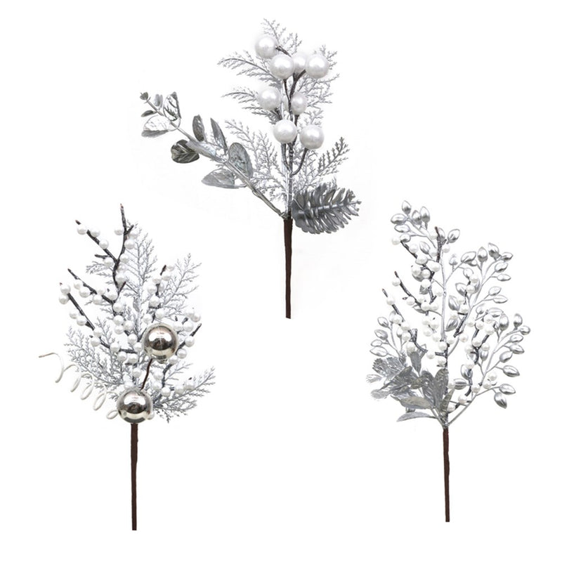 30cm white pearl finish Christmas picks assorted