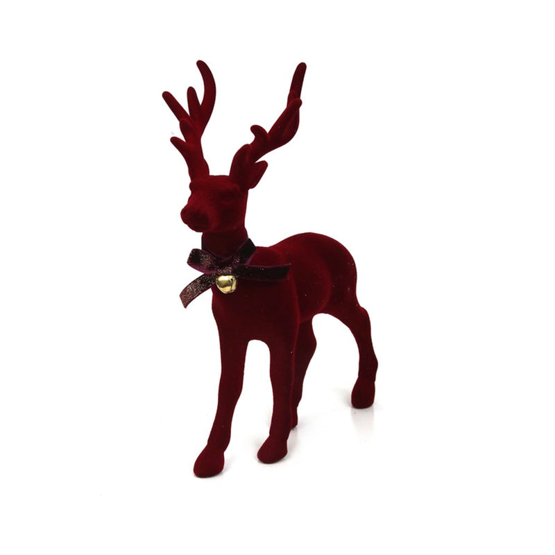 burgundy flocked standing Christmas reindeer 19 x 15cm