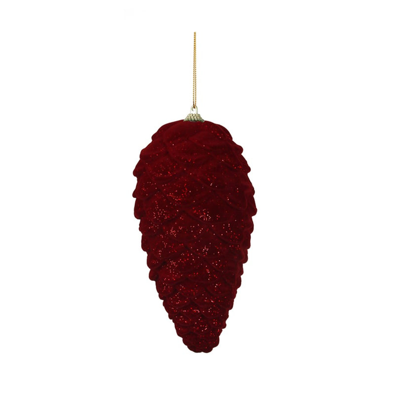 burgundy flocked Christmas pinecone 12 x 24cm