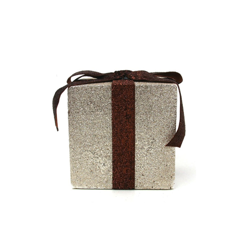 champagne glitter gift box with chocolate velvet ribbon