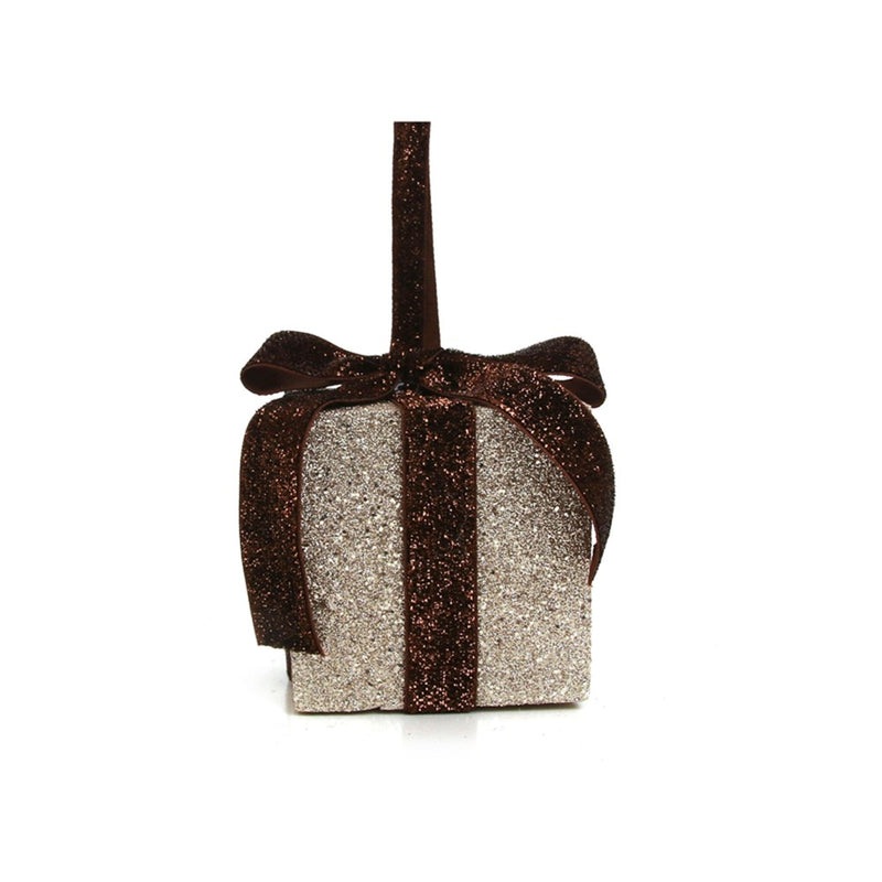 small champagne glitter gift box with chocolate velvet ribbon