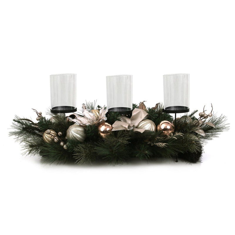 three candle holder with champagne poinsettia Christmas decoration