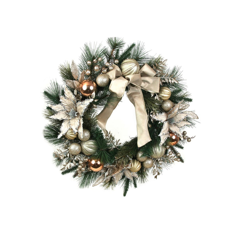 60cm champagne poinsettia decorated Christmas wreath