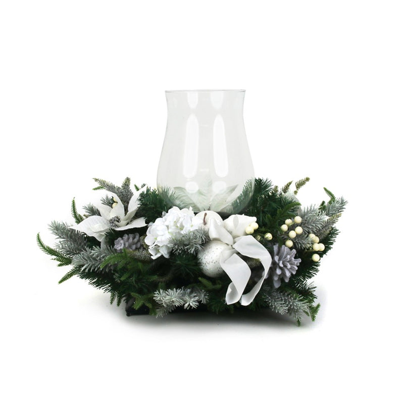 white poinsettia wreath Christmas candle holder 70 x 46cm