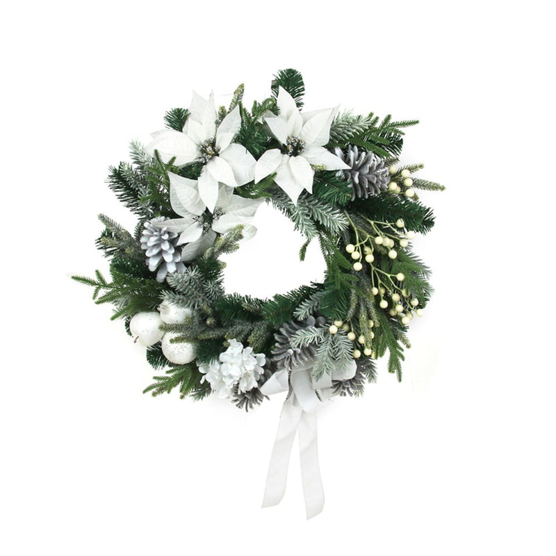 60cm white poinsettia decorated Christmas wreath