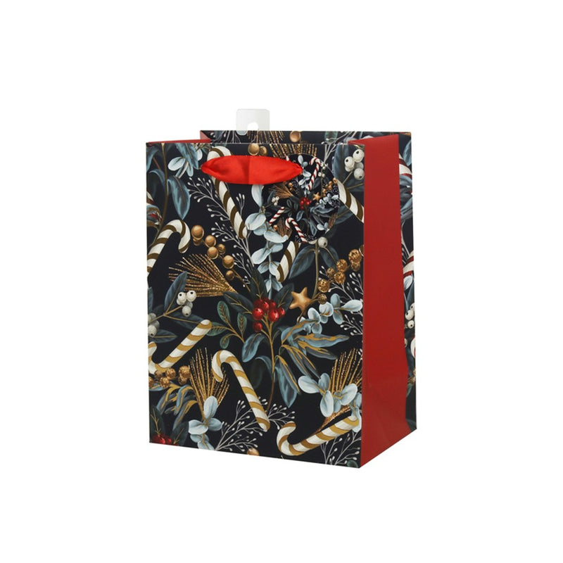 medium holly and candy cane Christmas gift bag