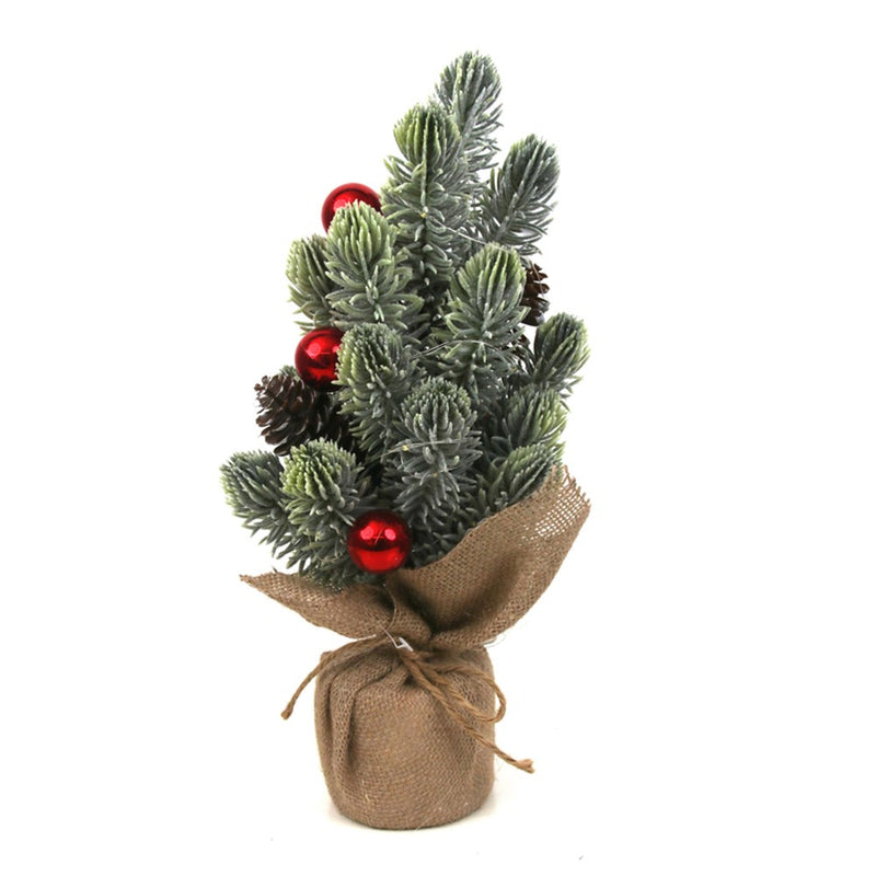 35cm faux Christmas tree with burlap pot and LED lights