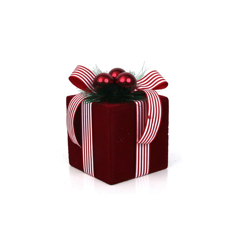 burgundy flocked Christmas gift box decoration 10 x 13cm