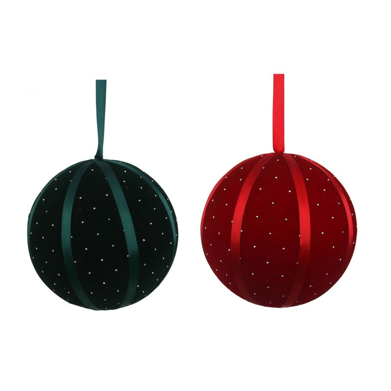15cm burgundy and emerald flocked Christmas balls