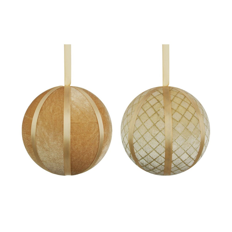 15cm champagne flocked and fabric Christmas ball assorted