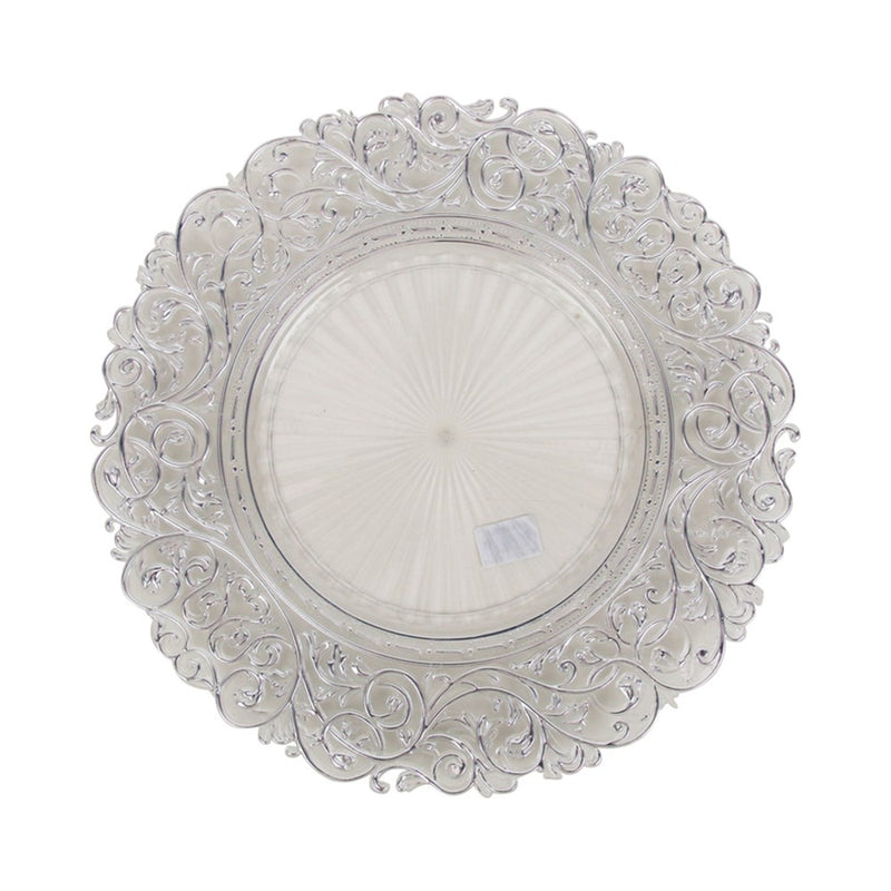 clear charger plate with silver edge 33cm