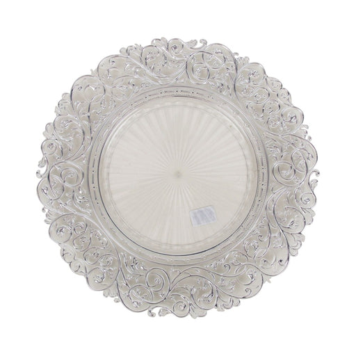clear charger plate with silver edge 33cm