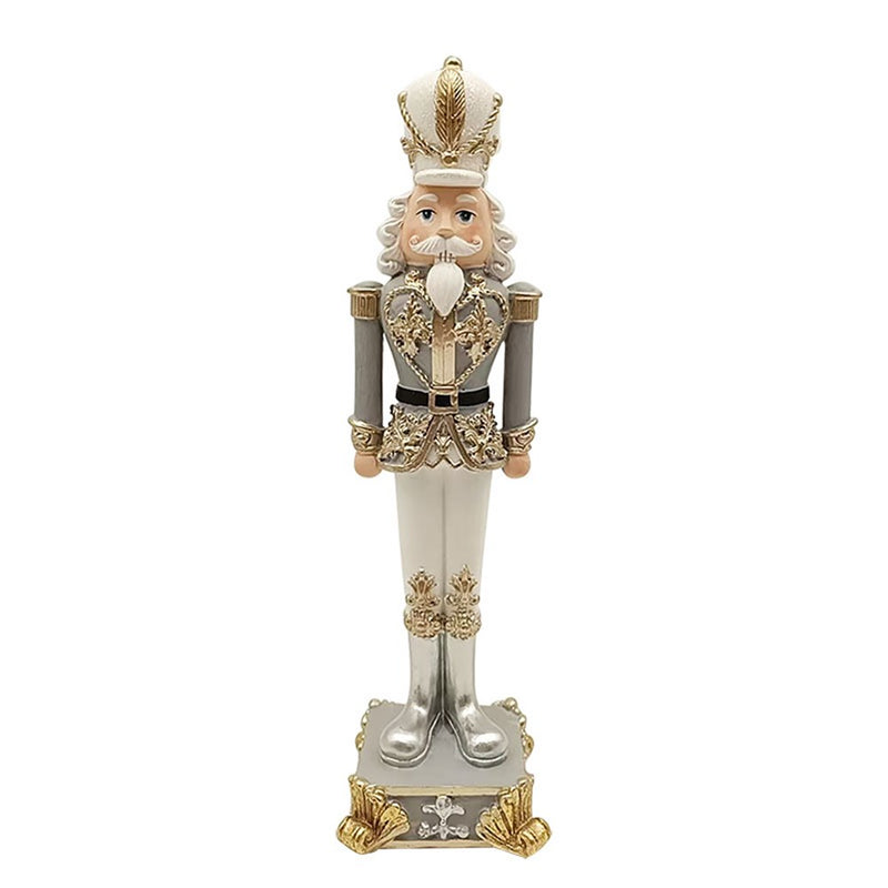 grey and white polyresin nutcracker with champagne details 26.4cm