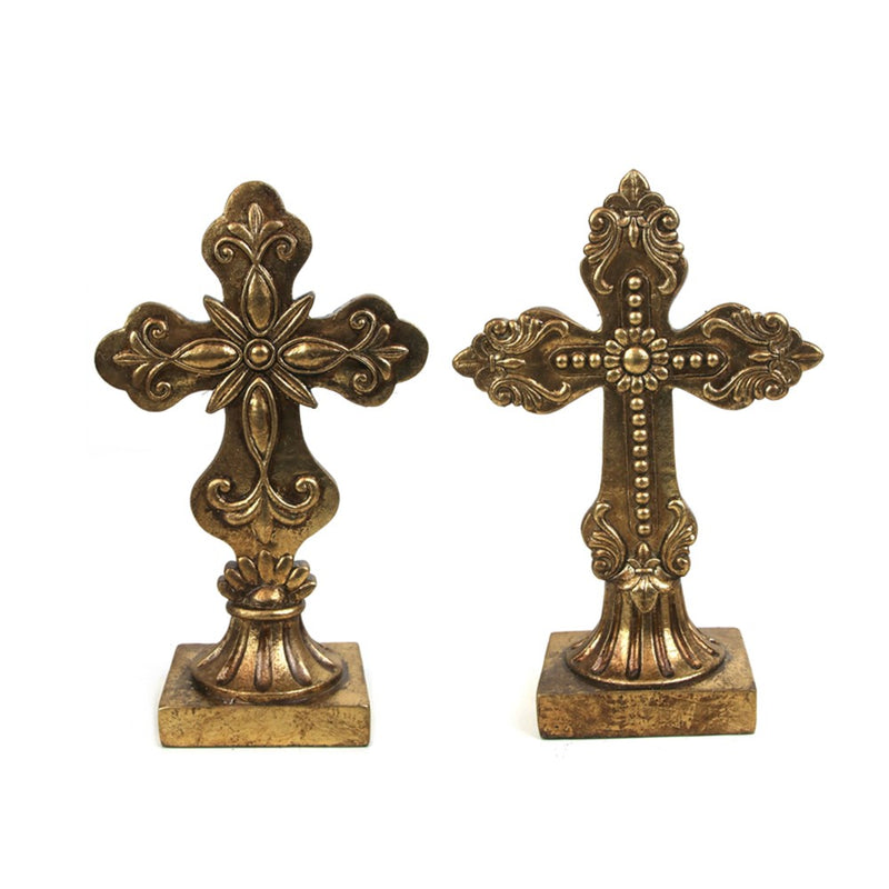 20.5cm antique gold polyresin crucifix tabletop decoration