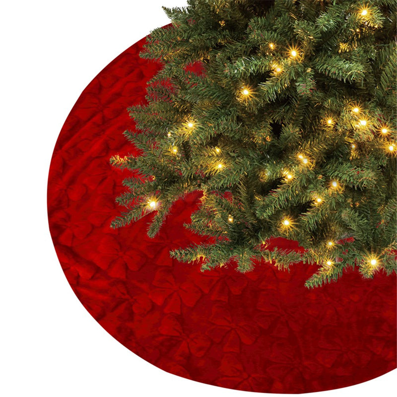 120cm luxe red faux fur Christmas tree skirt with bow details
