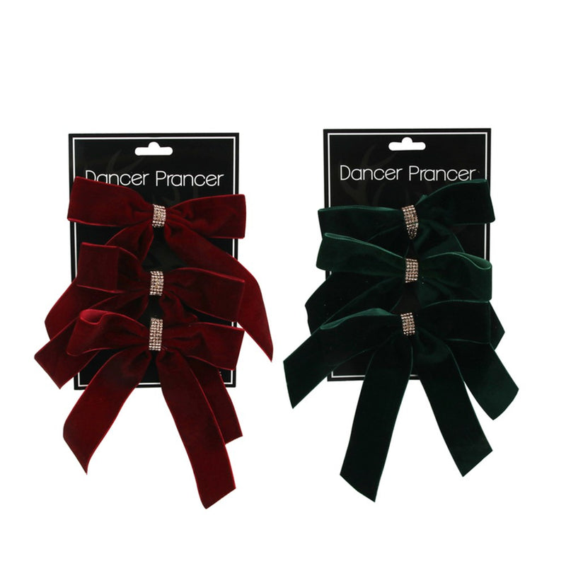 4 pack burgundy and emerald Christmas bows with diamante details
