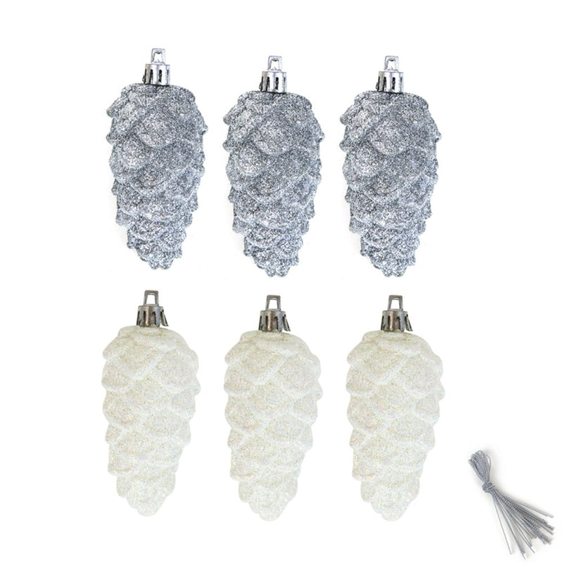 3 pack white and silver Christmas pinecones