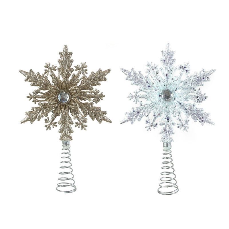 snowflake Christmas tree topper in champagne and white