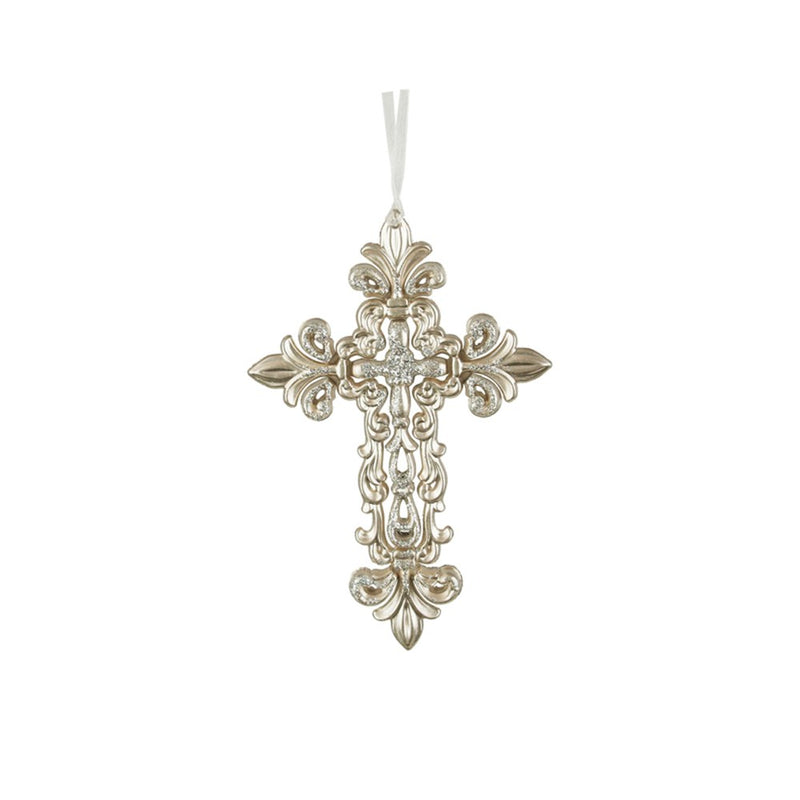 platinum crucifix Christmas decoration 16 x 10.5cm